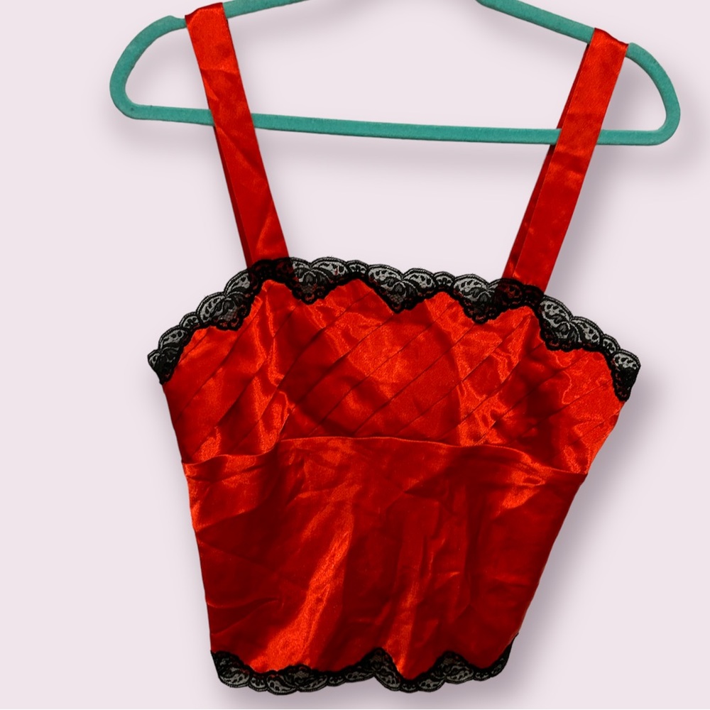 Vintage Victoria’s Secret red and black lace satin top